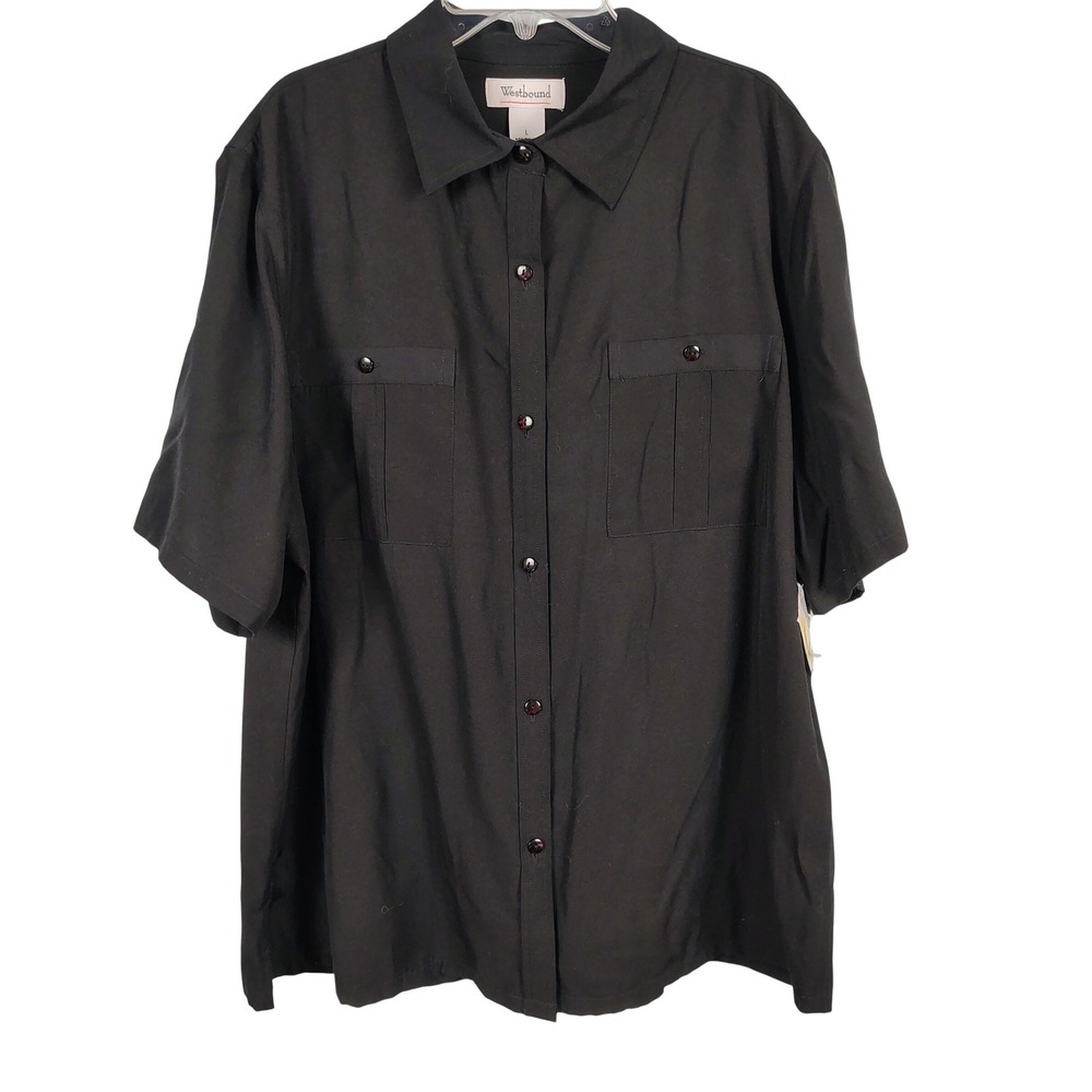 NWT Westbound Womens L Utility Button Up Shirt Black Rayon Gorpcore Minimalist